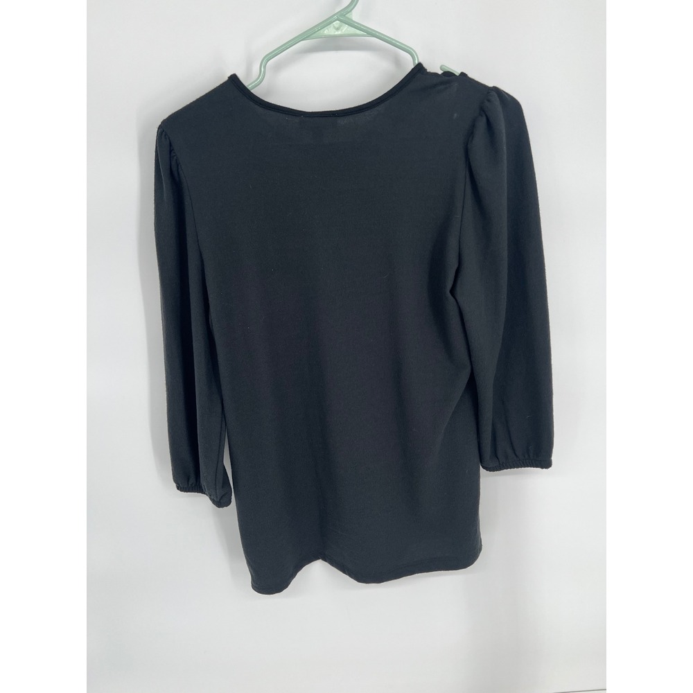 Como Blu Womens Black Cutout Ring Neckline Puff 3/4 Sleeve Ribbed Knit Top M - Picture 5 of 10